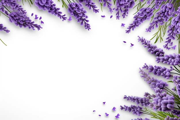 lavender flowers on white with copy space