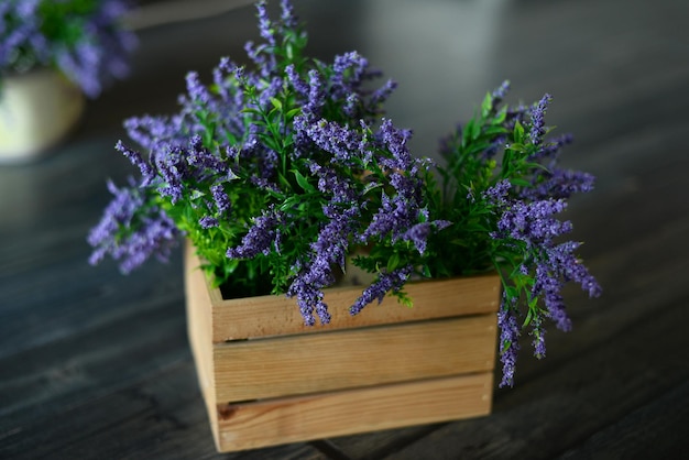 Lavender flowers in a wooden basket decor