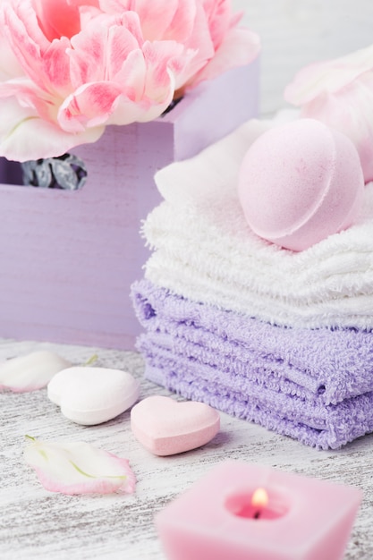 Lavender foaming bath bombs and soaps