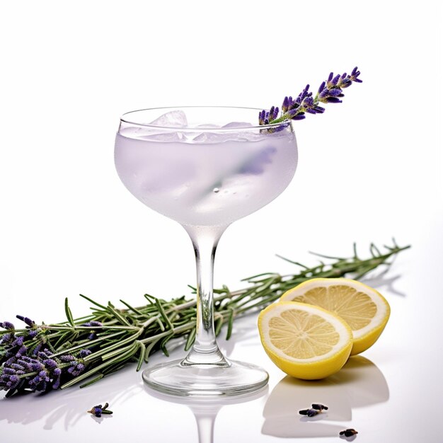 Foto cocktail di gin lavanda con sfondo bianco alto