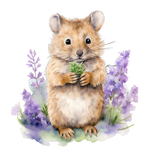 Lavender hamster watercolor illustration lavender clipart