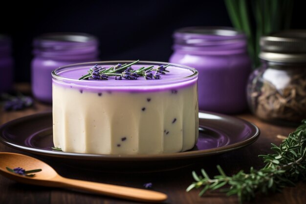 Foto delicatezza di flan con infuso di lavanda