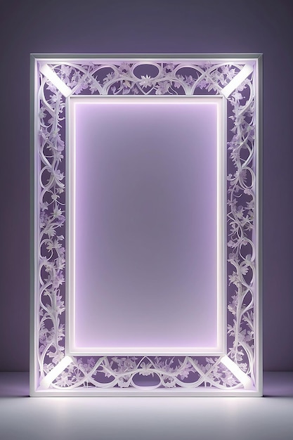 Photo lavender lattice luminescence blank frame mockup with white empty space for placing your design