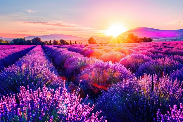 Lavender Lavender field summer sunset landscape near ValensoleProvence France