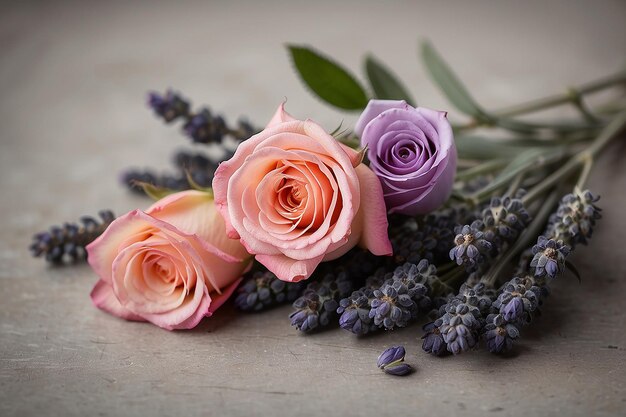 Photo lavender and rose flowers