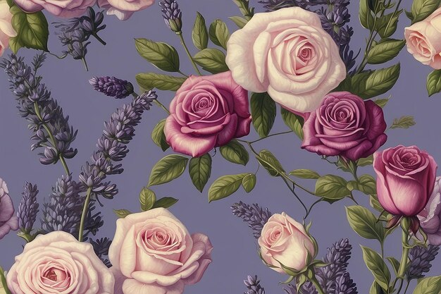 Photo lavender and rose flowers