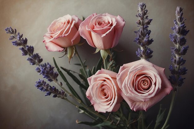 Photo lavender and rose flowers