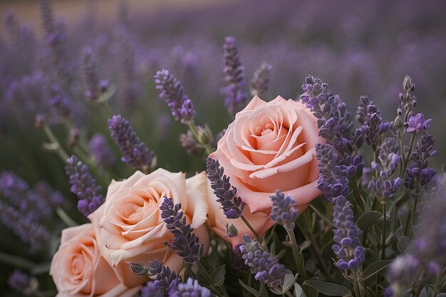 Photo lavender and rose flowers