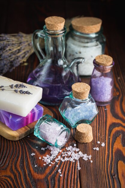 Photo lavender soap and sea salt