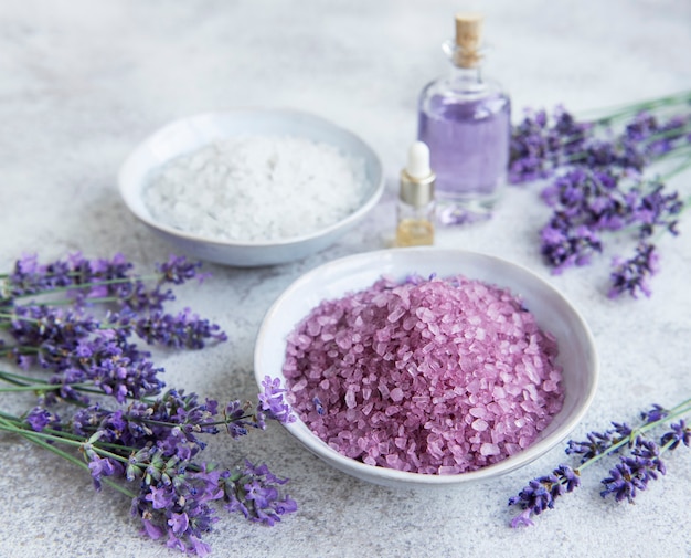 Lavender spa Essential oils sea salt  and fresh lavender