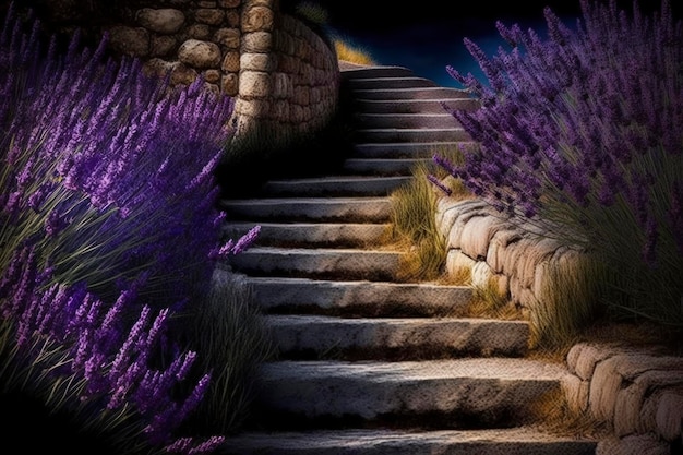 Lavender stairs on the mountain