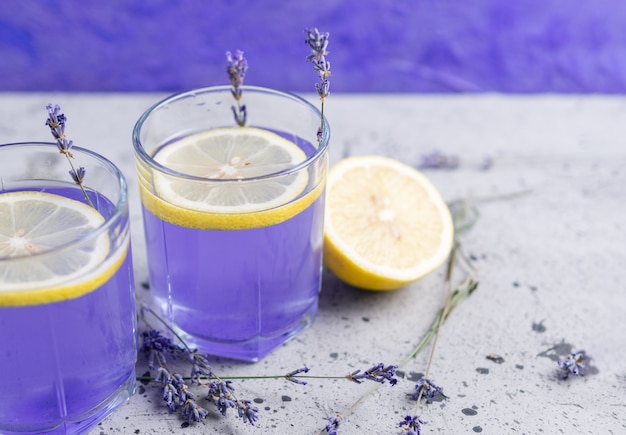 Lavender summer lemonade with lemon. A refreshing summer drink.