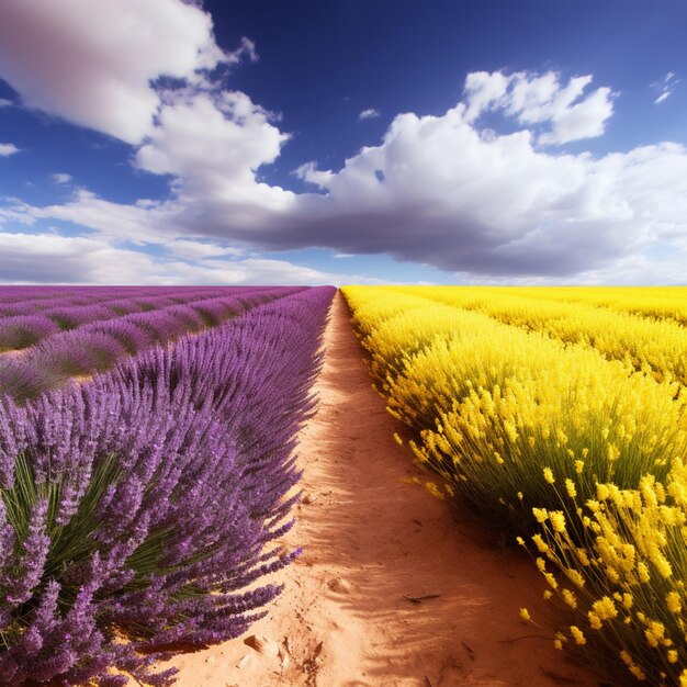 Foto lavanda vs giallo senape hdr ultra hd 8k di alta qualità