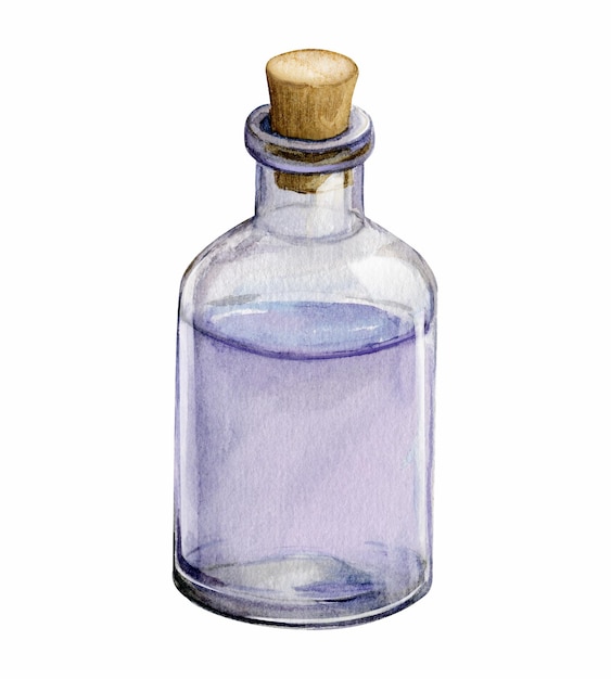 Lavender water in a bottle watercolor