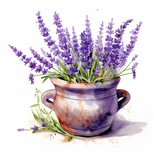 lavenders in a pot with a white background generative ai