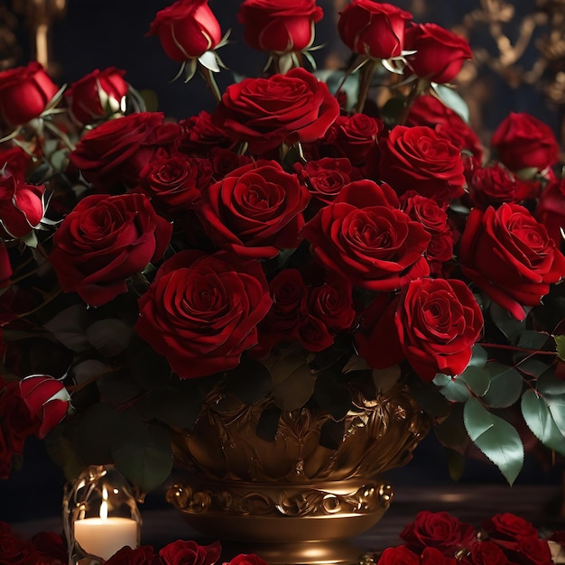 Foto un sontuoso bouquet di rose rosse