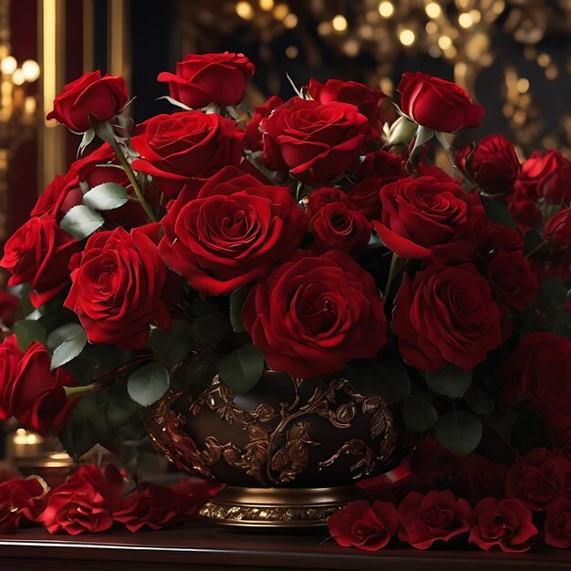 Foto un sontuoso bouquet di rose rosse