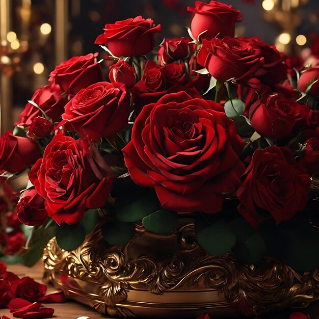 Foto un sontuoso bouquet di rose rosse