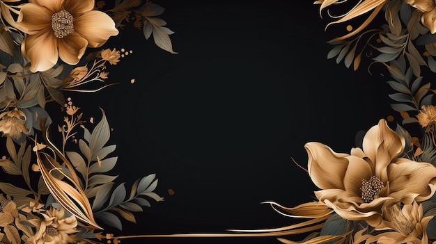 Lavish floral frame background with golden nature