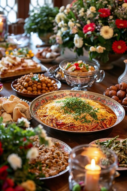 Photo a lavish traditional feast set for nowruz