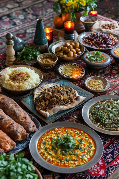 Photo a lavish traditional feast set for nowruz