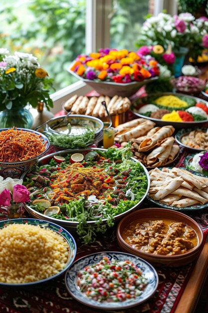 Photo a lavish traditional feast set for nowruz