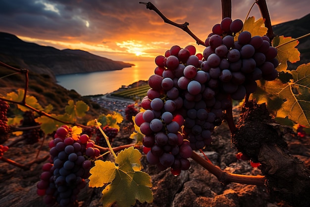 Lavish Vineyard Splendor Sunset Wallpaper