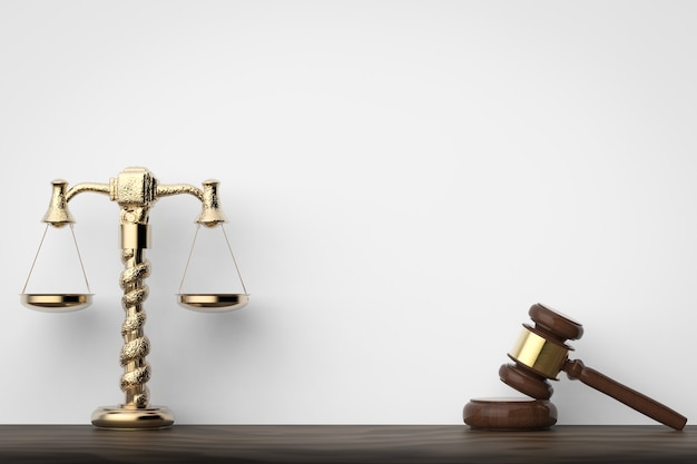 Law concept with 3d rendering gavel judge and golden law scale