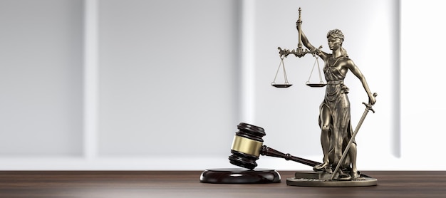 Law legal system justice crime and violence concept themis and gavel d render illustration