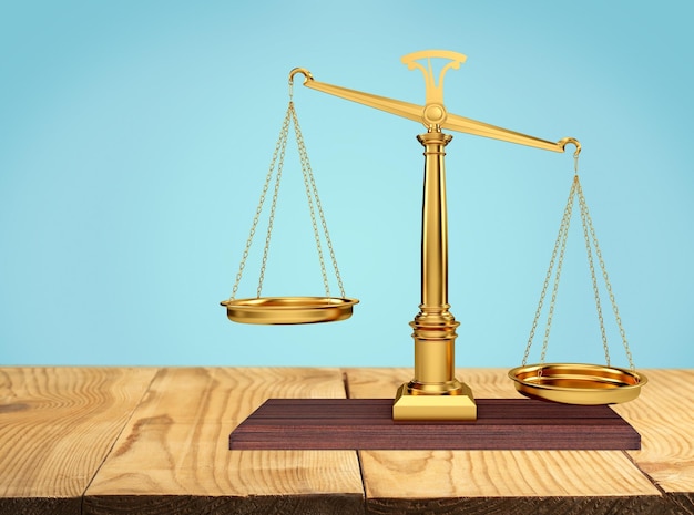 Law scales on table, close-up view