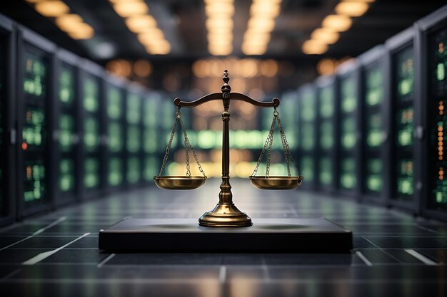 Law scales on table Symbol of justice