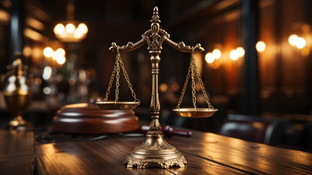 Фото Тема закона, молоток судьи, деревянный молоток в зале суда.
