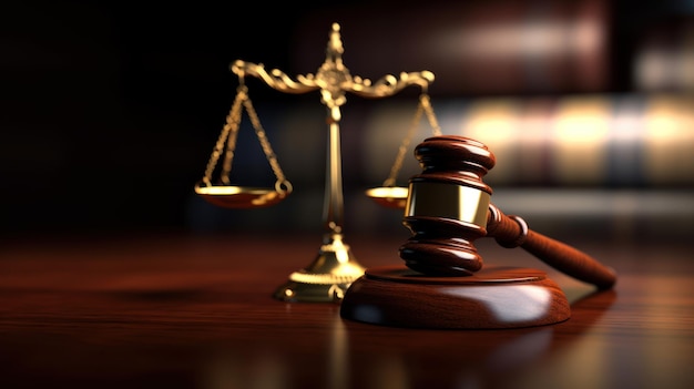 Фото Юридическая тема молоток судьи правосудия шкалы книги деревянный стол