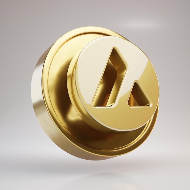 Lawine cryptocurrency munt. Gouden 3D-gerenderde munt met lawine symbool geïsoleerd op een witte achtergrond.