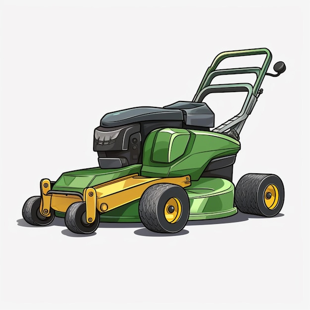 Lawn mower 2d cartoon illustraton on white background high