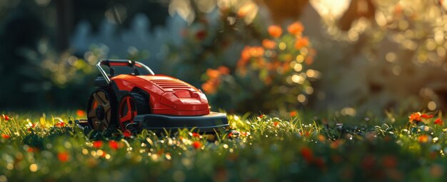 Lawn Mower Among Field of Flowers