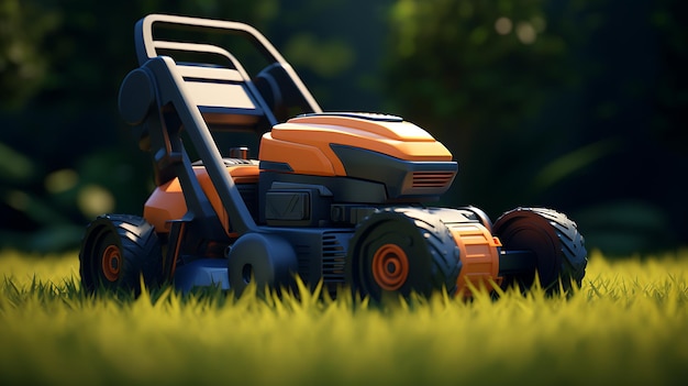 a lawn mower on the grass in a garden generative ai