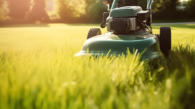 lawn mower on green grass