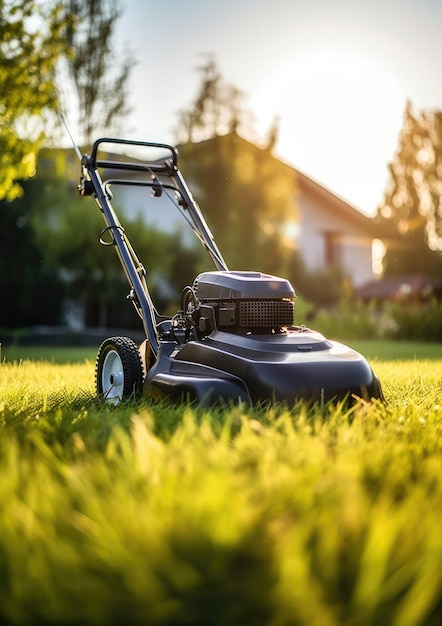 A lawn mower is being used to mow the grass Generative Ai