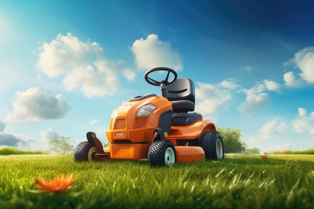 A lawn mower is being used to mow the grass Generative Ai