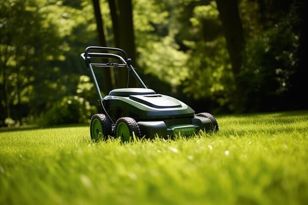 Photo a lawn mowering machine in the grass generative ai