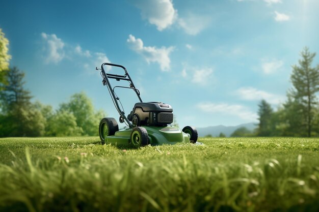 Photo a lawn mowering machine in the middle of a field generative ai