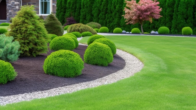 A lawn with a lawn and trees in the background