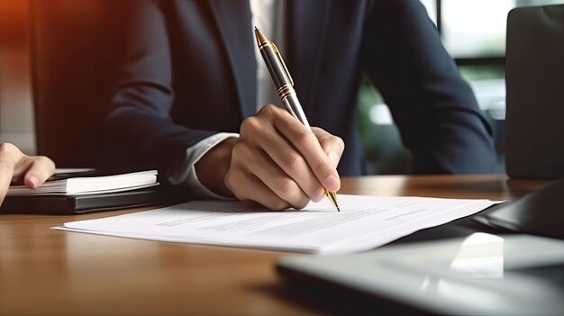 Lawyer broker or HR manager signing a contract agreement