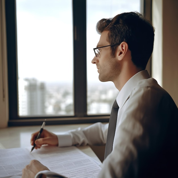 lawyer in his office