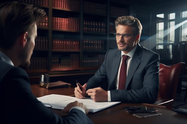 Lawyer providing legal advice to a client in a con 00425 01