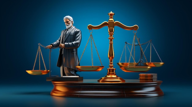 Lawyer scale law on blue background