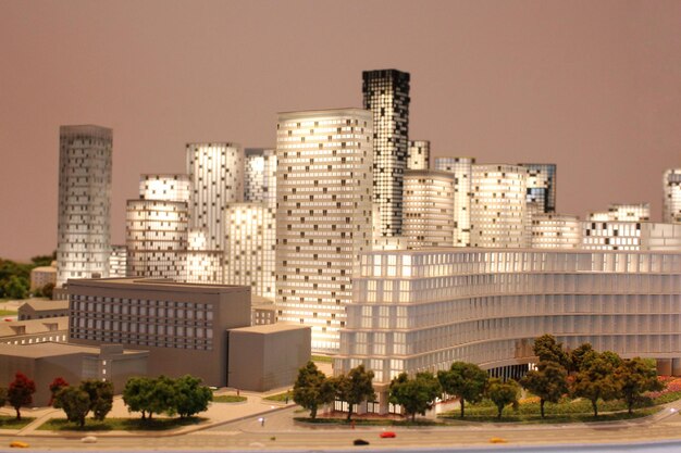 Lay-out residentiële gebouwen plannen en model stad. Wereld Habitat dag concept. Ontwikkeling van stedelijke i