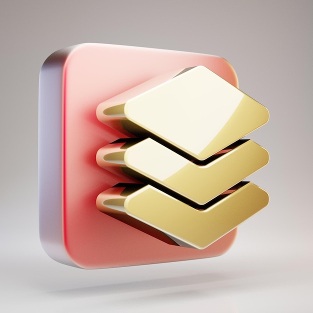 Layer group icon. golden layer group symbol on red matte gold plate. 3d rendered social media icon