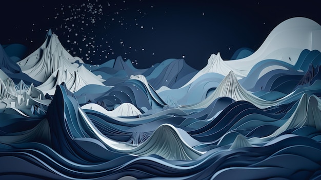 Layer Paper Art Waves op een blauwe oceaan